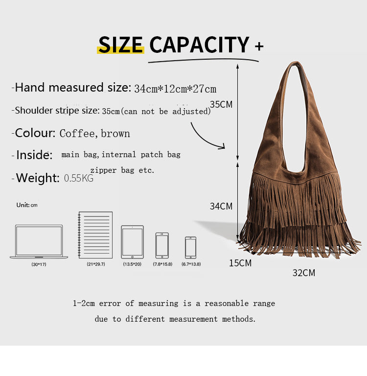 【Leah】 Nubuck leather tassel shoulder bag