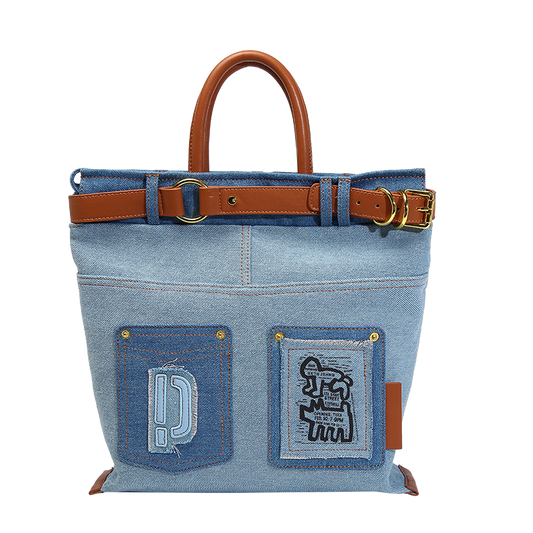 【Leah】Fashion Meets Art: Denim Graffiti Tote Bag