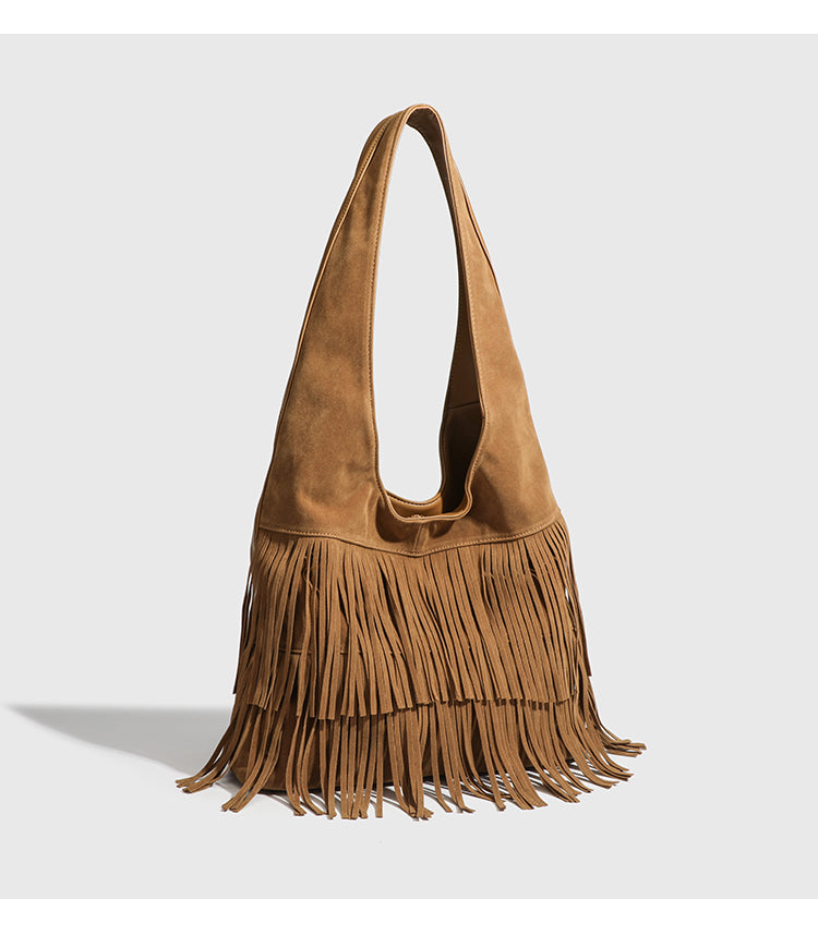 【Leah】 Nubuck leather tassel shoulder bag