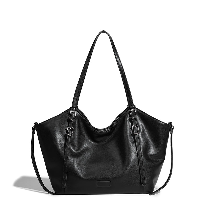 【Leah】Women's black big capacity shoulder bag