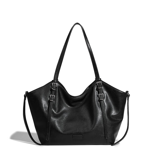 【Leah】Women's black big capacity shoulder bag