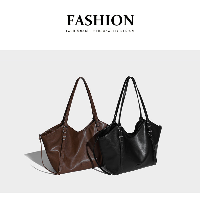 【Leah】Women's black big capacity shoulder bag