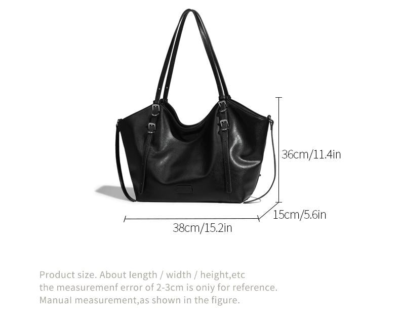 【Leah】Women's black big capacity shoulder bag