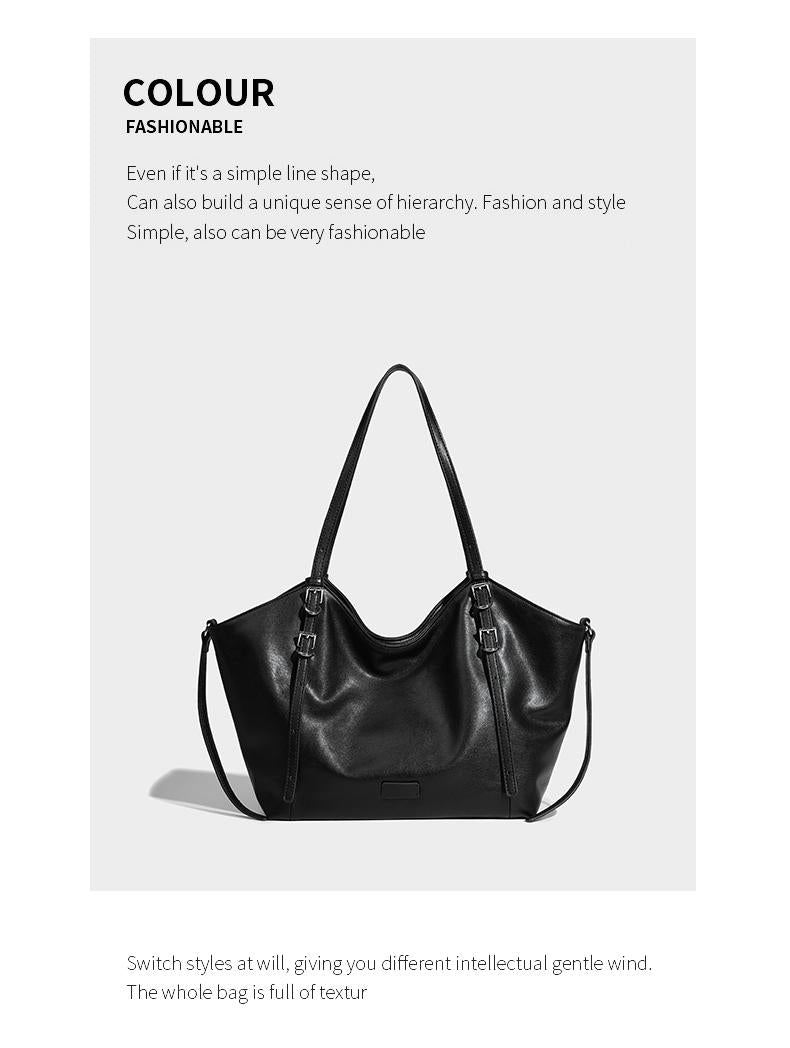 【Leah】Women's black big capacity shoulder bag