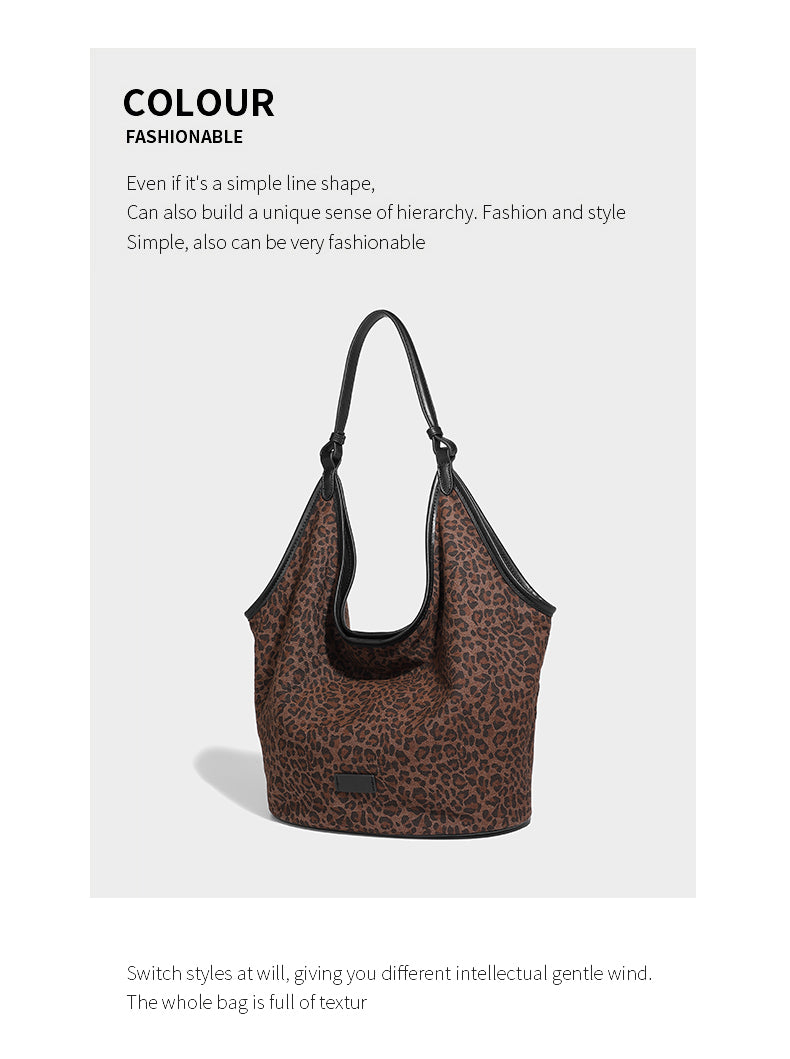 【LEAH】Large capacity leopard tote bag