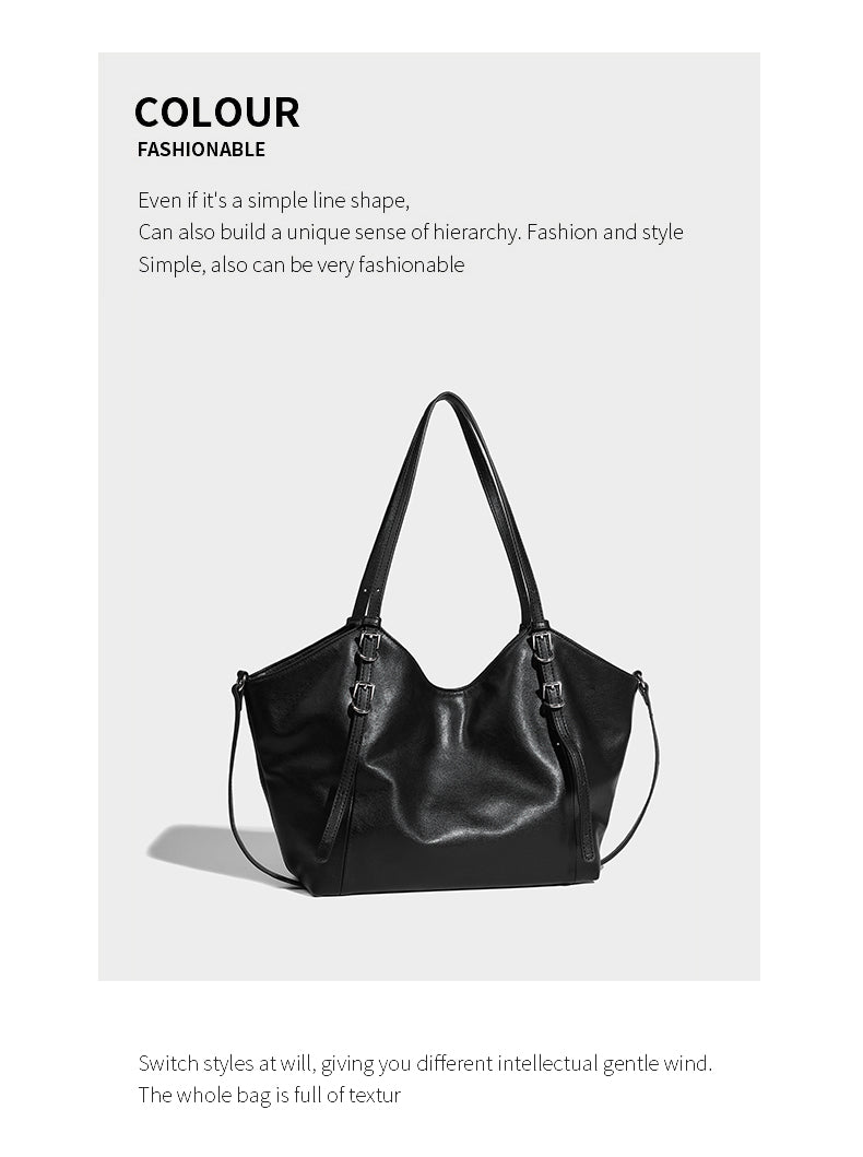 【Leah】Women's black big capacity shoulder bag