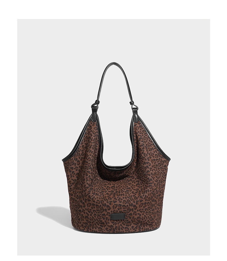 【LEAH】Large capacity leopard tote bag