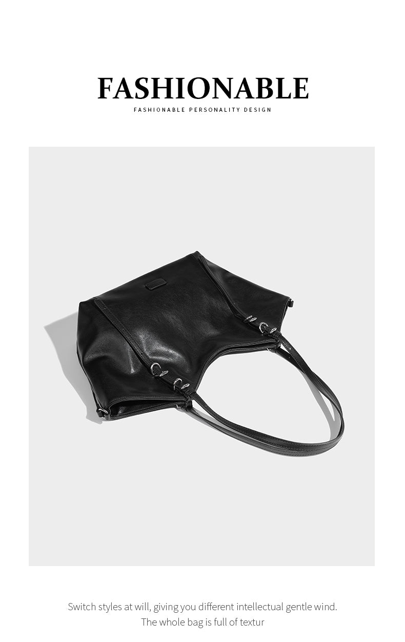 【Leah】Women's black big capacity shoulder bag