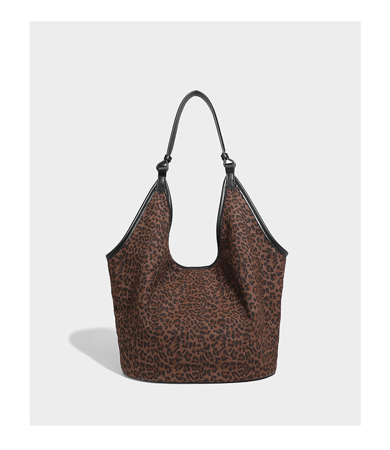 【LEAH】Large capacity leopard tote bag