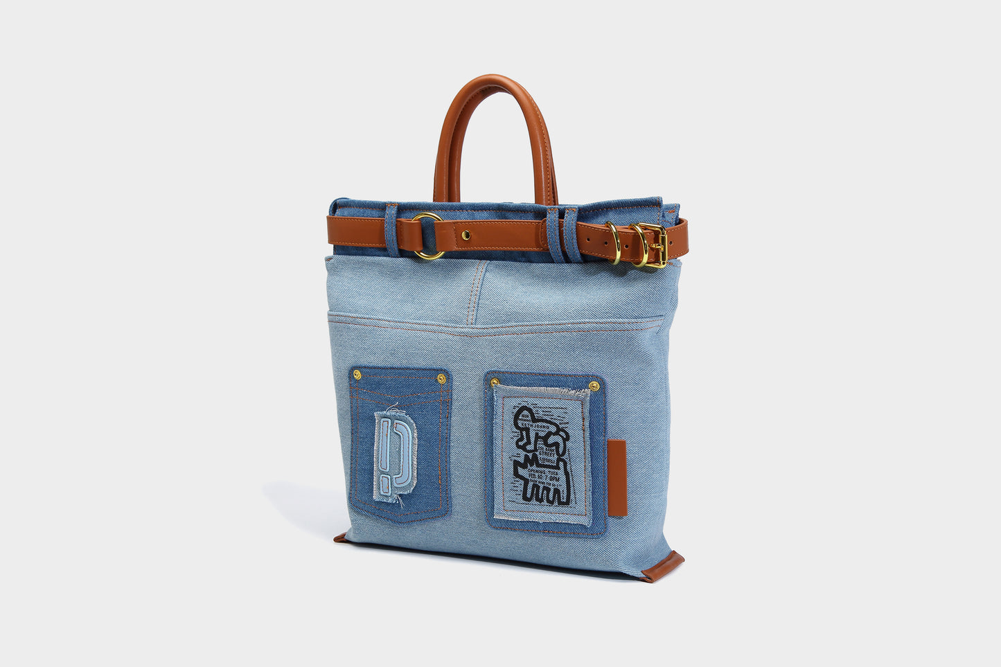 【Leah】Fashion Meets Art: Denim Graffiti Tote Bag