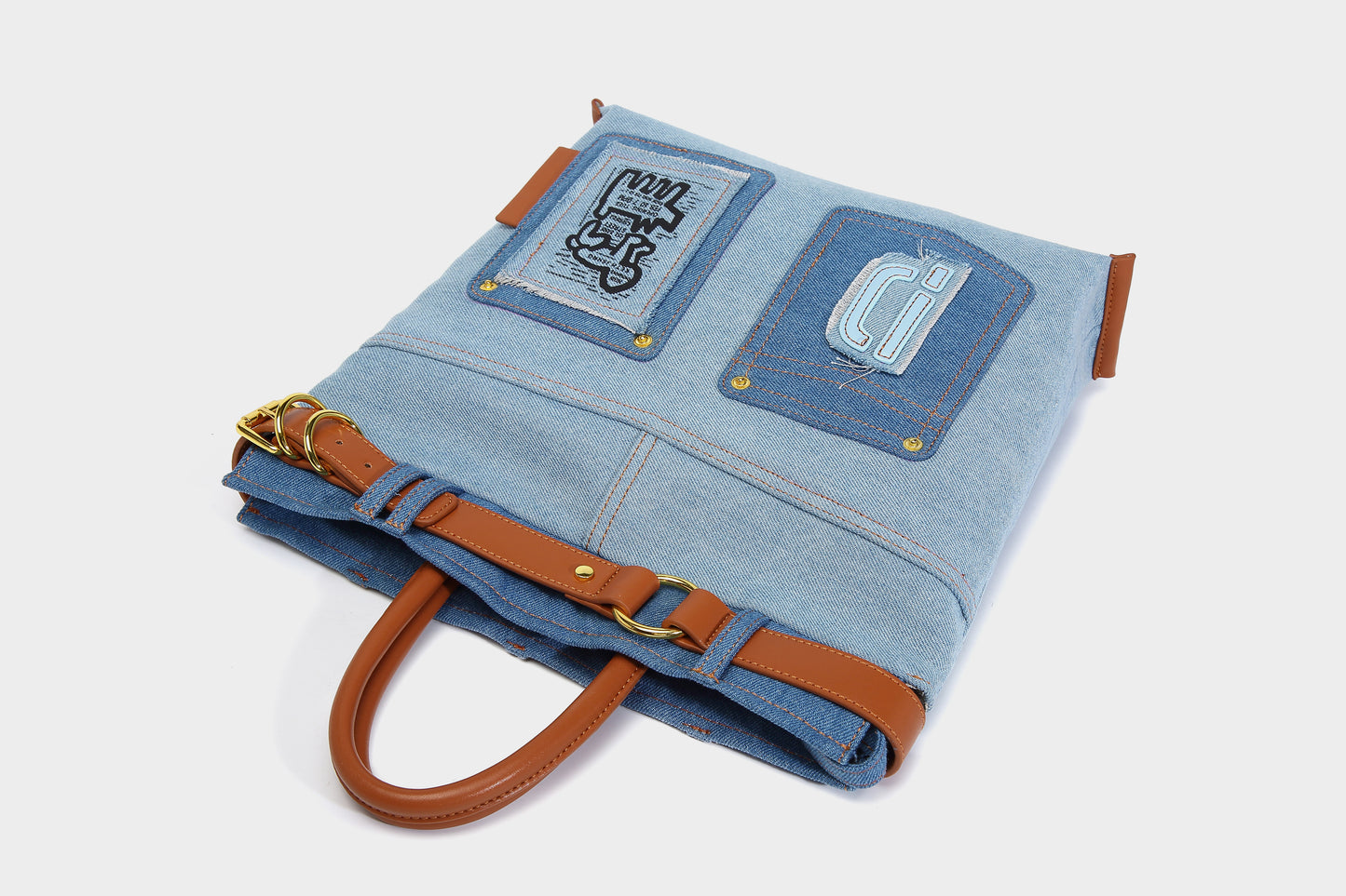 【Leah】Fashion Meets Art: Denim Graffiti Tote Bag