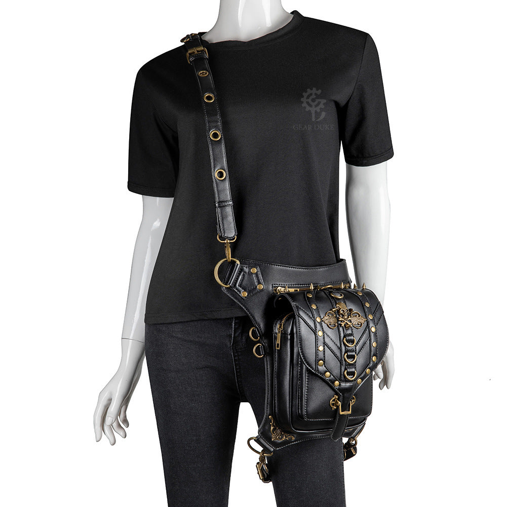 【Leah】Black Skull Print Waist Bag